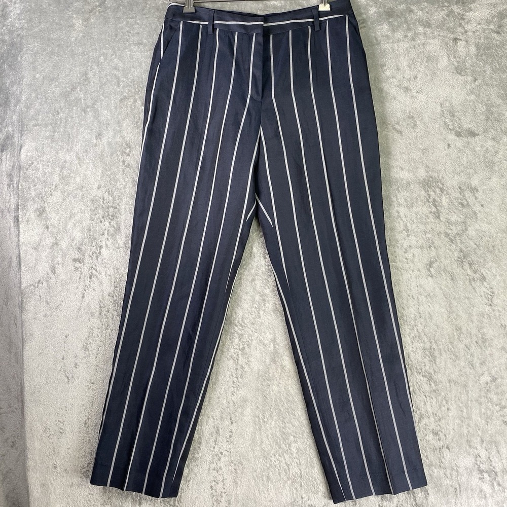 Giorgio Armani Pants Womens Size 40 US 4 Blue Striped Silk Linen‎ Italy Trousers